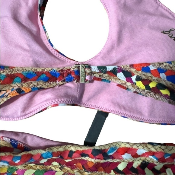 Sam Edelman Wireless Bikini Swim Top And Bottoms S Front Cross Keyhole Raffia - Picture 8 of 14
